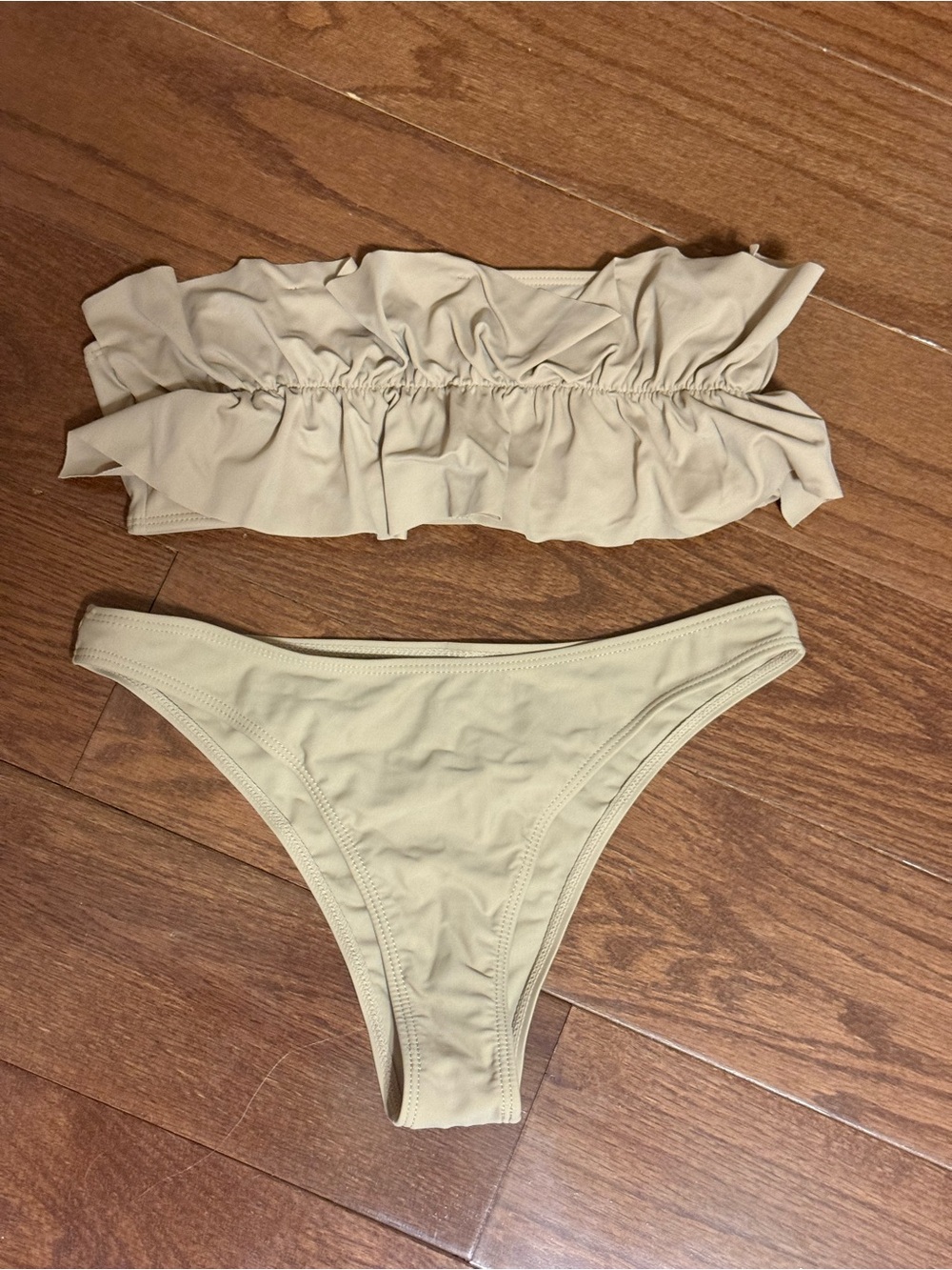 Ruffle Bandeau Bikini Set in Light Beige